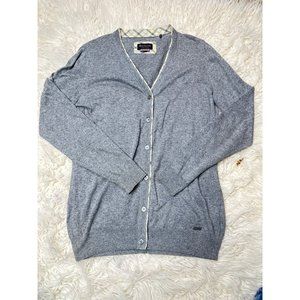 Barbour Sweater Womens 12 Cardigan V Neck Dress Tartan Gray Lightweight Jumper